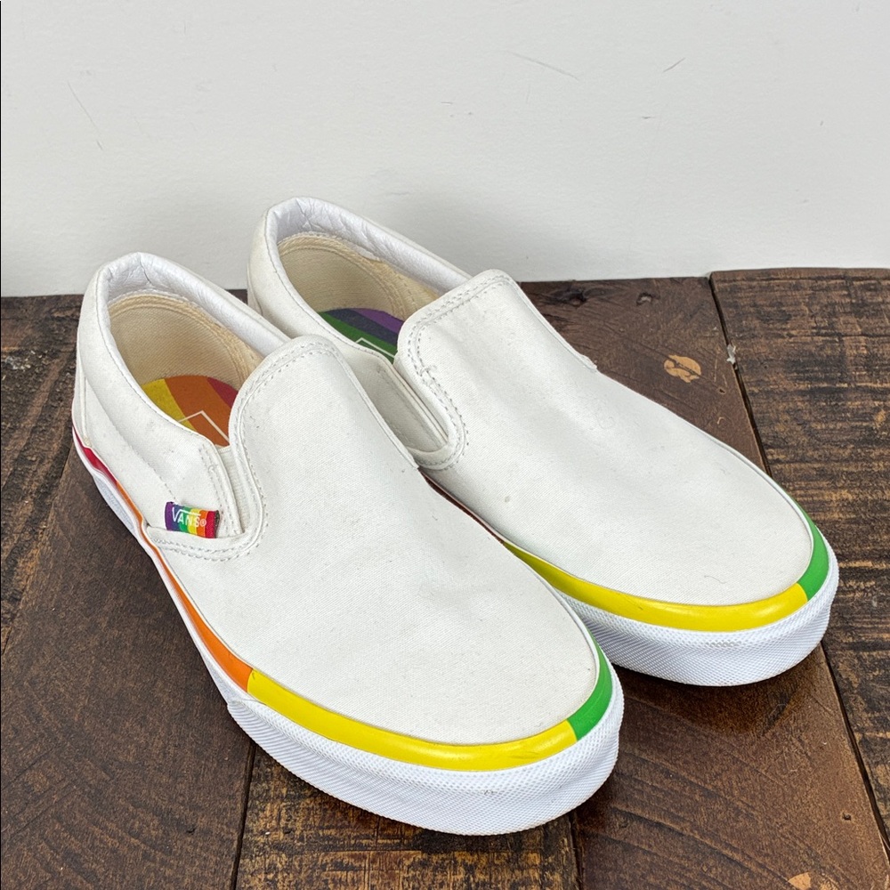 Vans Women’s 8.5 White Slip-On Sneakers Rainbow Men’s 7 Pride
